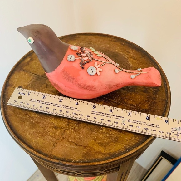 Adorable Pink & Brown Hand Carved, Hand Painted Solid Wooden 9"x 5" Bird - Picture 6 of 6